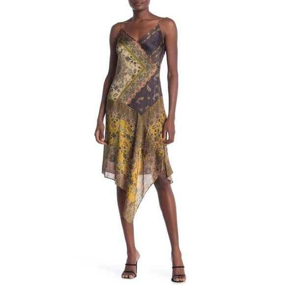 Bailey 44 Eleanora Paisley Blocked Print Scarf Hem Midi Slip Dress Size Medium - Picture 1 of 10